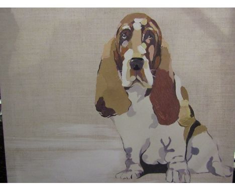An overpainted canvas print of a Basset Hound, 56cm x 56cm