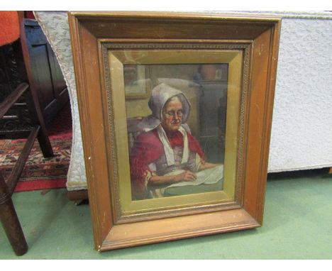 J.F. JONES (XIX/XX): A gilt framed oil on canvas, portrait of an elderly lady.  Signed bottom right and dated '88.  29cm x 22