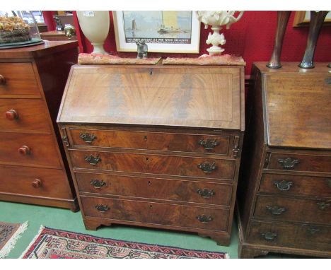 A Georgian mahogany four drawer bureau on bracket feet, 100cm high x 92cm wide x 47cm deep