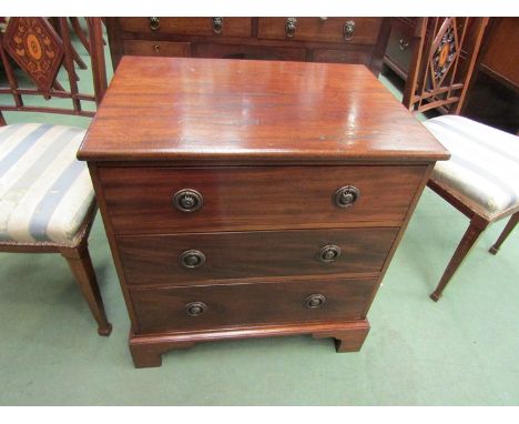 A George III style mahogany chest of small proportions, three graduating long drawers over bracket feet,  65cm high, 61cm lon