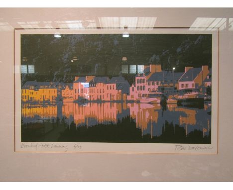 PETER DEVENISH (XX): A screen print "Evening - Port Lannay" 6/19, framed and glazed, 18cm x 30cm