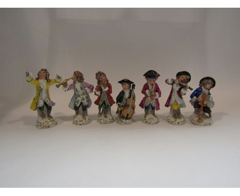 Seven Sitzendorf Monkey band figures