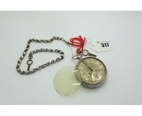 A Victorian Hallmarked Silver Cased Openface Pocketwatch, te decorative dial with italic Roman numerals and seconds subsidiar