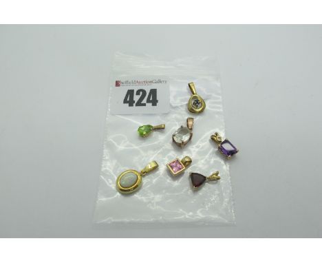 Modern 9ct Gold and Other Single Stone Pendants, including opal, amethyst etc.  