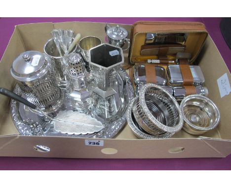 Assorted Plated Ware, including small lidded twin handled trophy cup "Whitehead Challenge Cup 1925 Runner-Up Roy Smith", furt