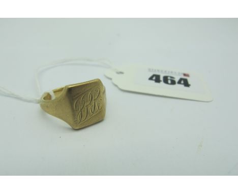 A 9ct Gold Signet Ring, the initialled recctangular panel between plain shoulders (finger size S) (7grams).