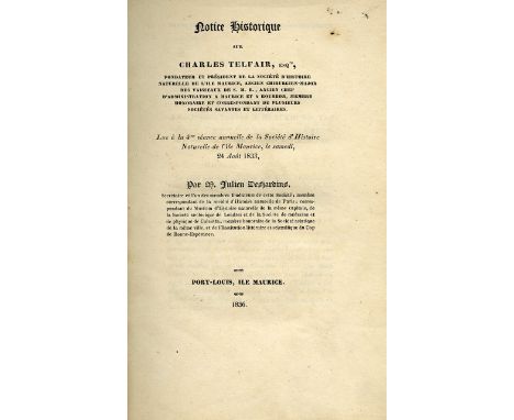 The Life of Charles Telfair, NaturalistDesjardins (Julien) Notice Historique sur Charles Telfair, 8vo Port Louis, Ile Maurice