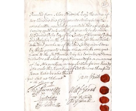 Co. Cork: Early document on paper, dated October 1703, and signed by William and Charles Fitzgerald confirming that they have