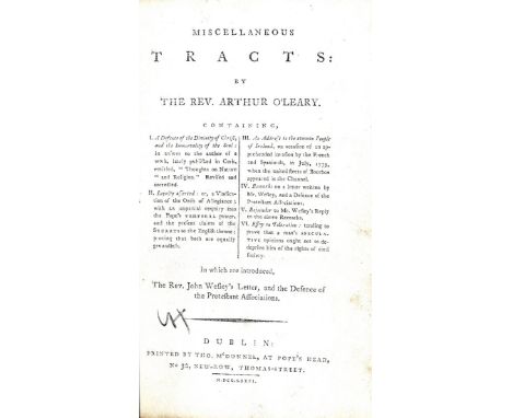 O'Leary (Rev. A.) Miscellaneous Tracts, D. 1781. First, full cont. calf; Higgons (B.) A Short View of the English History: wi