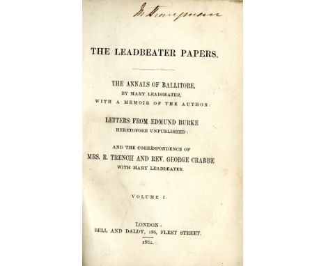 Leadbeater (Mary) The Leadbeater Papers, 2 vols. L. 1862. First Edn., orig. cloth. (2)