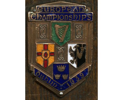 Boxing: [European Championships 1939] a bronze shield shaped Medal, the obverse with Celtic design and enamel decorated Provi