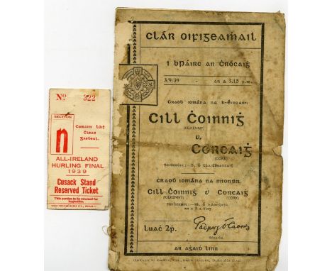 Kilkenny v. Cork, 1939"The Thunder & Lightning Final"G.A.A., Hurling 1939, Croabh Iomana na h-Eireann, Kilkenny v. Cork, at C