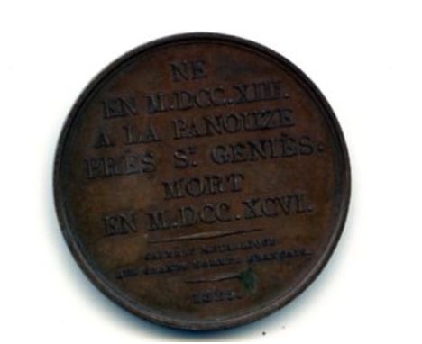 Medal: - Historical, France - "Gme. Thomas Royal, 1825," A circular bronze medal by Gayrara, with left facing portrait on fro