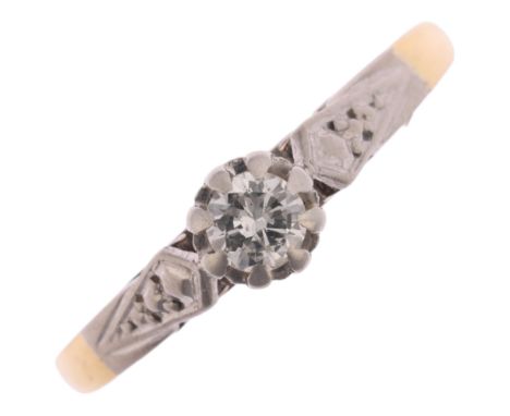 An 18ct gold 0.15ct solitaire diamond ring, platinum-topped set with modern round brilliant-cut diamond, diamond weight calcu
