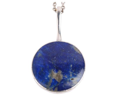OLE WALDEMAR JACOBSEN - a large Danish modernist sterling silver lapis lazuli onion pendant necklace, on sterling cable link 