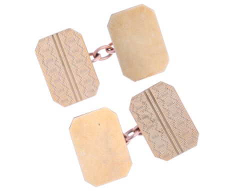 A pair of 9ct gold rectangular cufflinks, maker HG&S, Birmingham 1959, engine turned decoration, 16.2mm, 5g Condition Report: