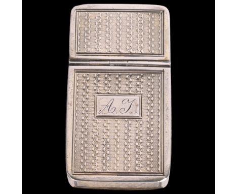 An early Victorian silver dual opening tinder box, Yapp & Woodward, Birmingham 1850, rectangular form with allover engine tur
