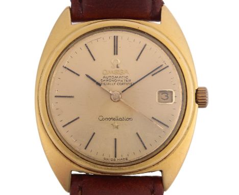 OMEGA - a Vintage 18ct gold Constellation chronometer automatic calendar wristwatch, ref. 168.009, circa 1966, champagne dial