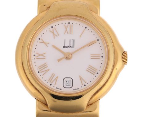 DUNHILL - a lady's gold plated stainless steel Millennium quartz bracelet watch, ref. 8000, white dial with applied Roman num