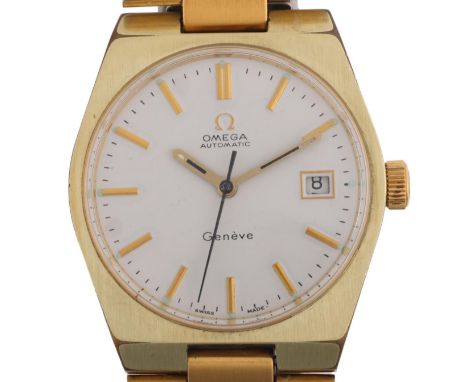 OMEGA - a Vintage gold plated stainless steel Geneve automatic calendar bracelet watch, ref. 166.099, circa 1971, white dial 