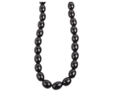 A single-strand graduated jet bead necklace, beads measure 14.2-10mm, 49cm, 37.2g Condition Report:No damage or repair, all s
