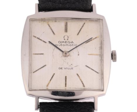 OMEGA - a Vintage stainless steel De Ville automatic wristwatch, ref. 161.022, circa 1964, square silvered dial with applied 