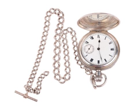 An early 20th century silver keyless full hunter pocket watch, by Equity Watch Co of Boston, white enamel dial with Roman num