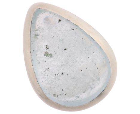 A large sterling silver aquamarine dress ring, set with pear cabochon aquamarine, setting height 28.8mm, size N, 17.2g Condit