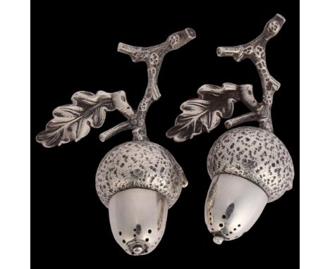 A pair of Victorian novelty silver 'Acorn' table pepperettes, Hukin &amp; Heath, London 1884, 12cm, 5oz Condition Report:&nbs
