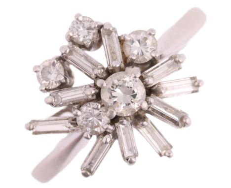 KUTCHINSKY - a diamond snowflake cluster ring, set with modern round brilliant and baguette-cut diamonds, total diamond conte