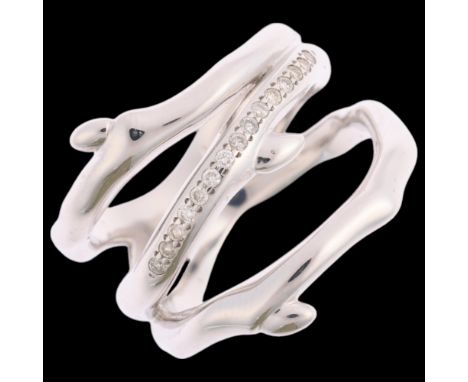 SHAUN LEANE - a silver diamond cherry blossom 3-branch band ring, set with modern round brilliant-cut diamonds, total diamond