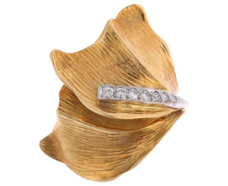A large diamond abstract ring, maker GL, mid-20th century, set with single-cut diamonds, setting height 22.6mm, size K, 10.6g