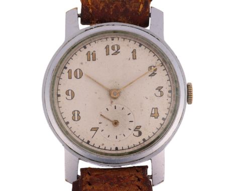 BUTTES WATCH COMPANY (BWC) - a Vintage Swiss stainless steel mechanical wristwatch, circa 1940s, silvered dial with gilt Arab
