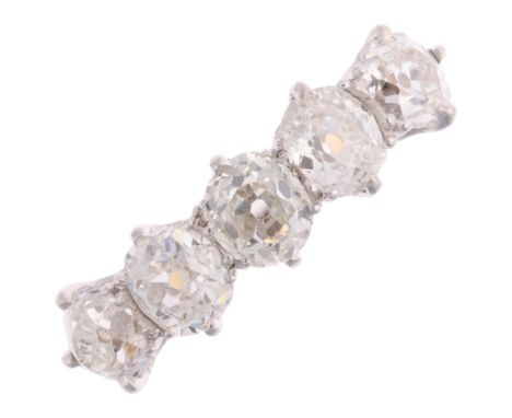 An 18ct gold five stone diamond half hoop ring, claw set with old-cut diamonds, total diamond content approx 1.5ct, setting h
