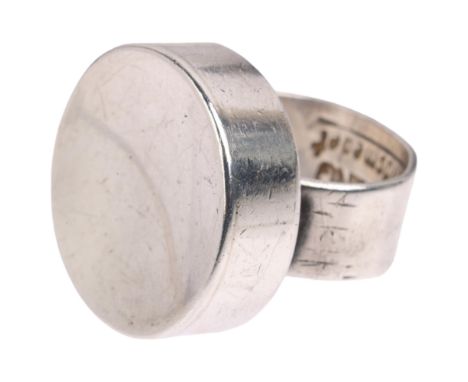 JUNGE - a Danish modernist sterling silver plain form concave ring, setting height 22.4mm, size approx J, 14.6g Condition Rep
