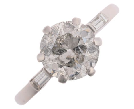 A 1.7ct solitaire diamond ring, centrally claw set with 1.7ct modern round brilliant-cut diamond, colour approx H/I, clarity 