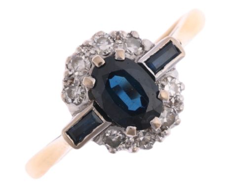 A mid-20th century 18ct gold sapphire and diamond oval cluster ring, maker AWC&S, Birmingham 1969, total diamond content appr