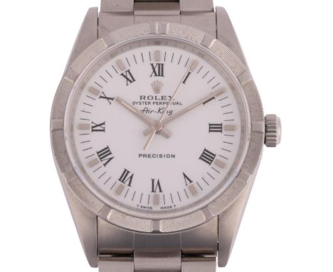 ROLEX - a stainless steel Oyster Perpetual Air-King Precision automatic bracelet watch, ref. 14010, circa 1995, white dial wi