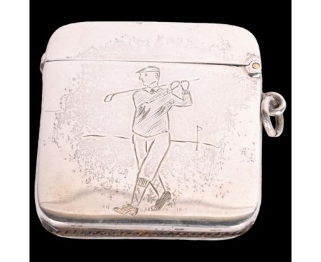 An Art Deco George V novelty silver 'Golfer' Vesta case, Deakin & Francis, Birmingham 1912, 5cm x 4.5cm Condition Report:No d