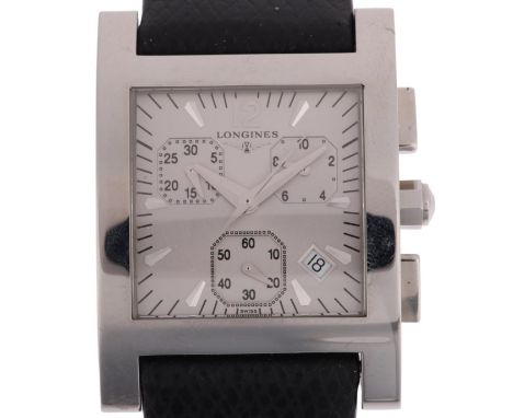 LONGINES - a stainless steel DolceVita Carree 'FIFA 100 Years' quartz chronograph wristwatch, ref. L5.668.4, circa 2004, silv
