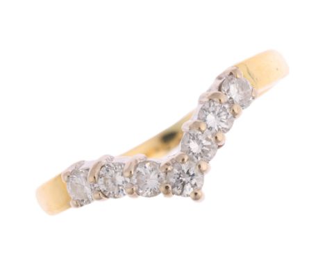 An 18ct gold diamond wishbone ring, maker LJ, Birmingham 1996, claw set with modern round brilliant-cut diamonds, total diamo