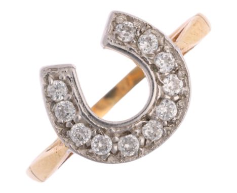 A modern 9ct gold cubic zirconia lucky horseshoe ring, setting height 11.3mm, size S, 2.2g Condition Report:No damage or repa