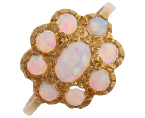A modern silver-gilt synthetic opal cluster ring, in the Victorian style, setting height 13.5mm, size P, 1.7g Condition Repor