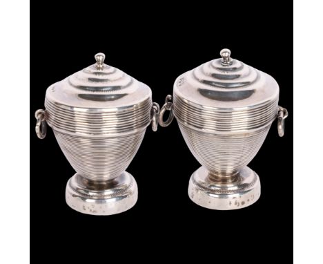 A pair of Dutch novelty silver miniature knife boxes, imported by Soloman Nathan Nyburg, London 1891, urn form with reeded de