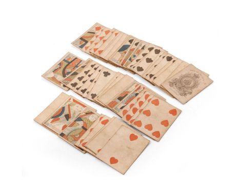 A set of Georgian or later Hunt &amp; Sons playing cards, 'Duty One Shillings', to include 52 cards with Ace of Spades appear