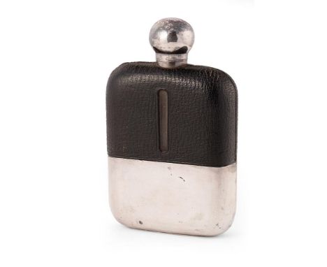 Vintage EPBM Dixons Hip Flask with black leather grip. Height 16cm.  