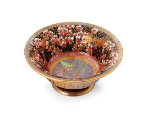 Wedgwood fairyland lustre footed bowl, designed by Daisy Makeig Jones, the centre panel decorated with an imp riding a toad &