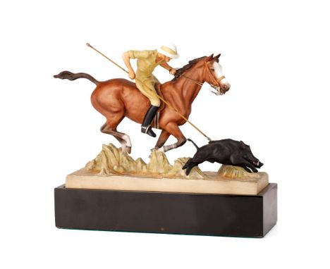 Royal Worcester figure, Hog-Hunting, modelled by Doris Lindner, model number 3164, with plinth.  In good condition with no ob