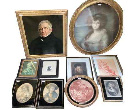 A large oil on canvas portrait of a gentleman, marked verso sept 29th 1895, with much wear A quantity of decorative framed an