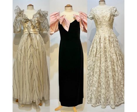 Three ball dresses to include a 1980's cream ESCADA Couture dress and separate underskirt, (damage to fabric both underarms) 
